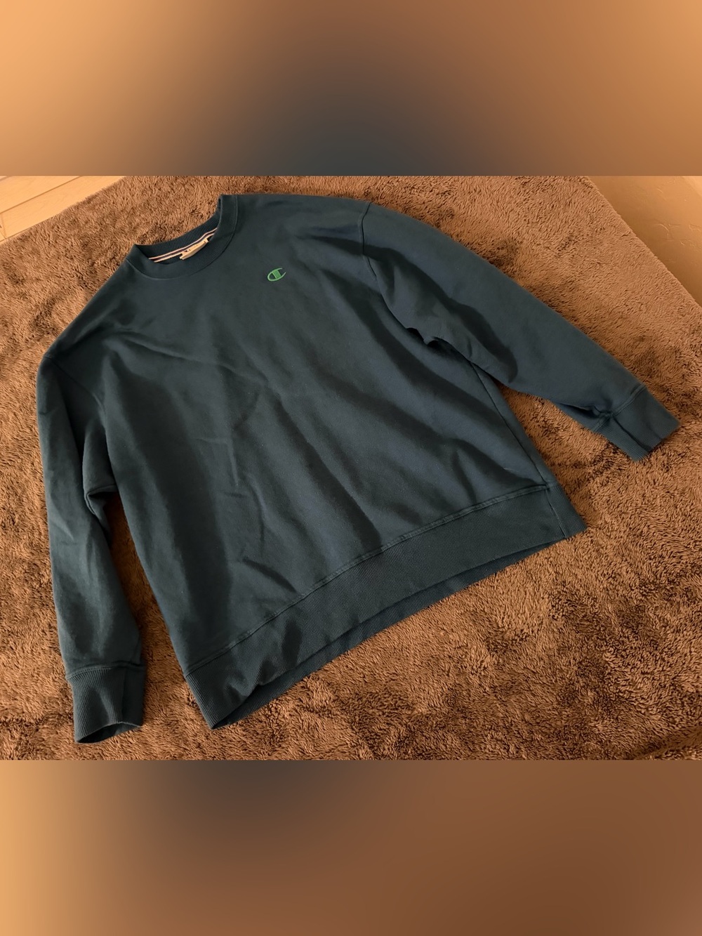 Champion Men's Teal Crewneck Sweatshirt with Green Logo